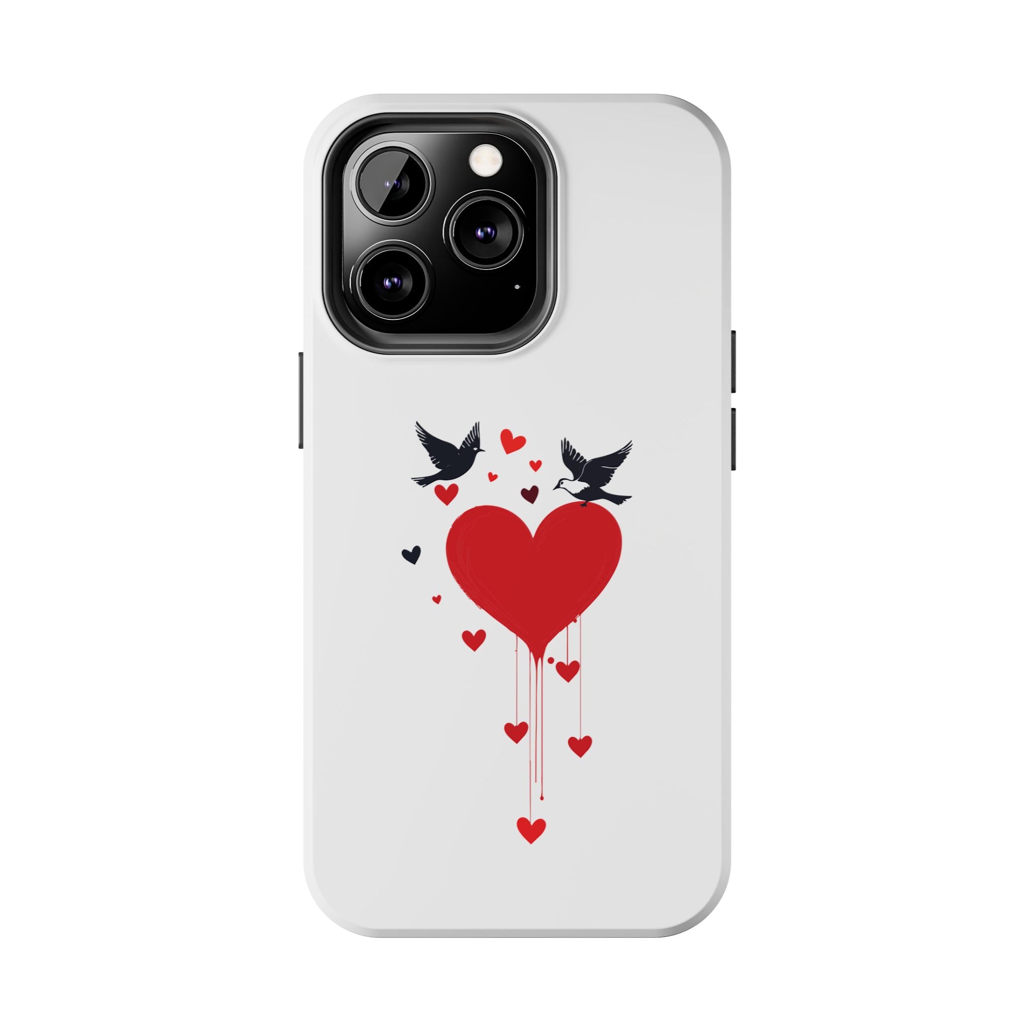 Tough Phone Case Red Dripping Heart with Doves Valentine's Protection