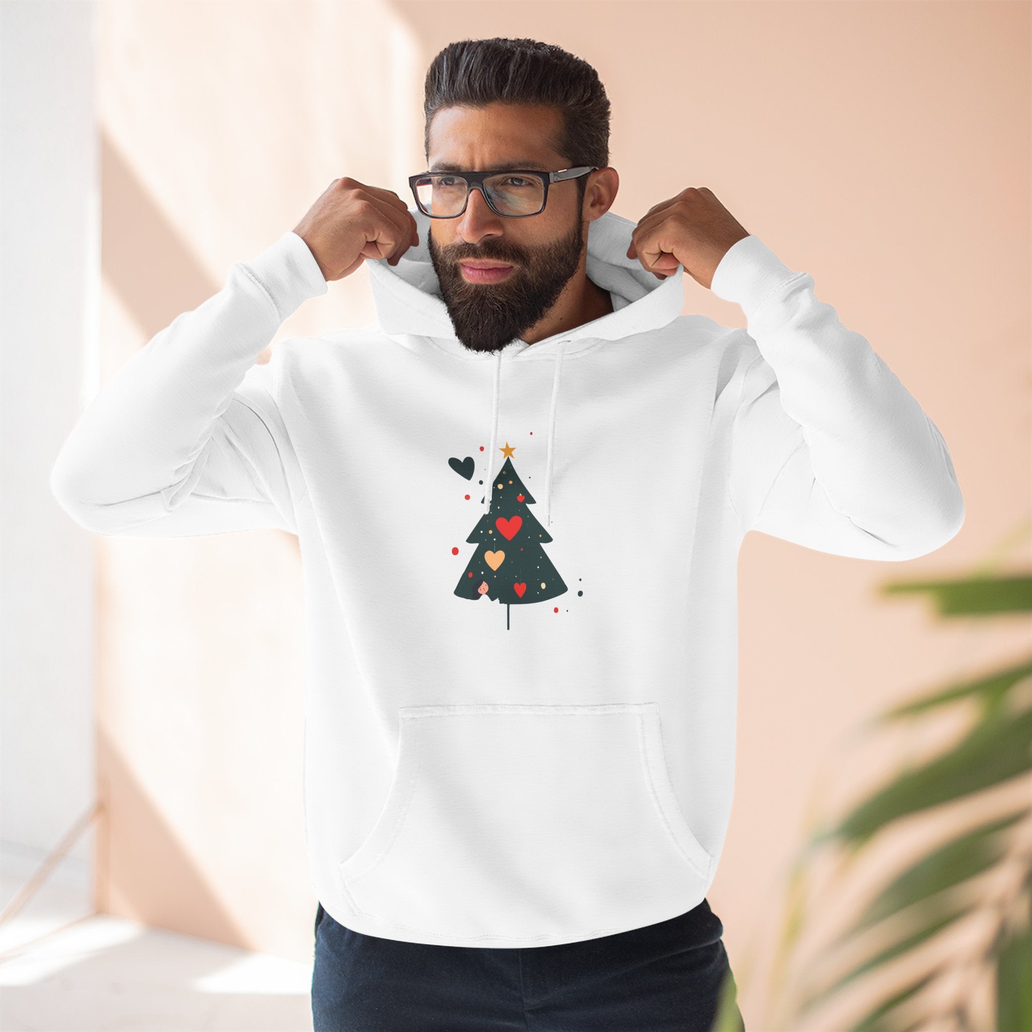 Christmas Tree Heart Hoodie – Cute Minimal Holiday Fleece Hoodie