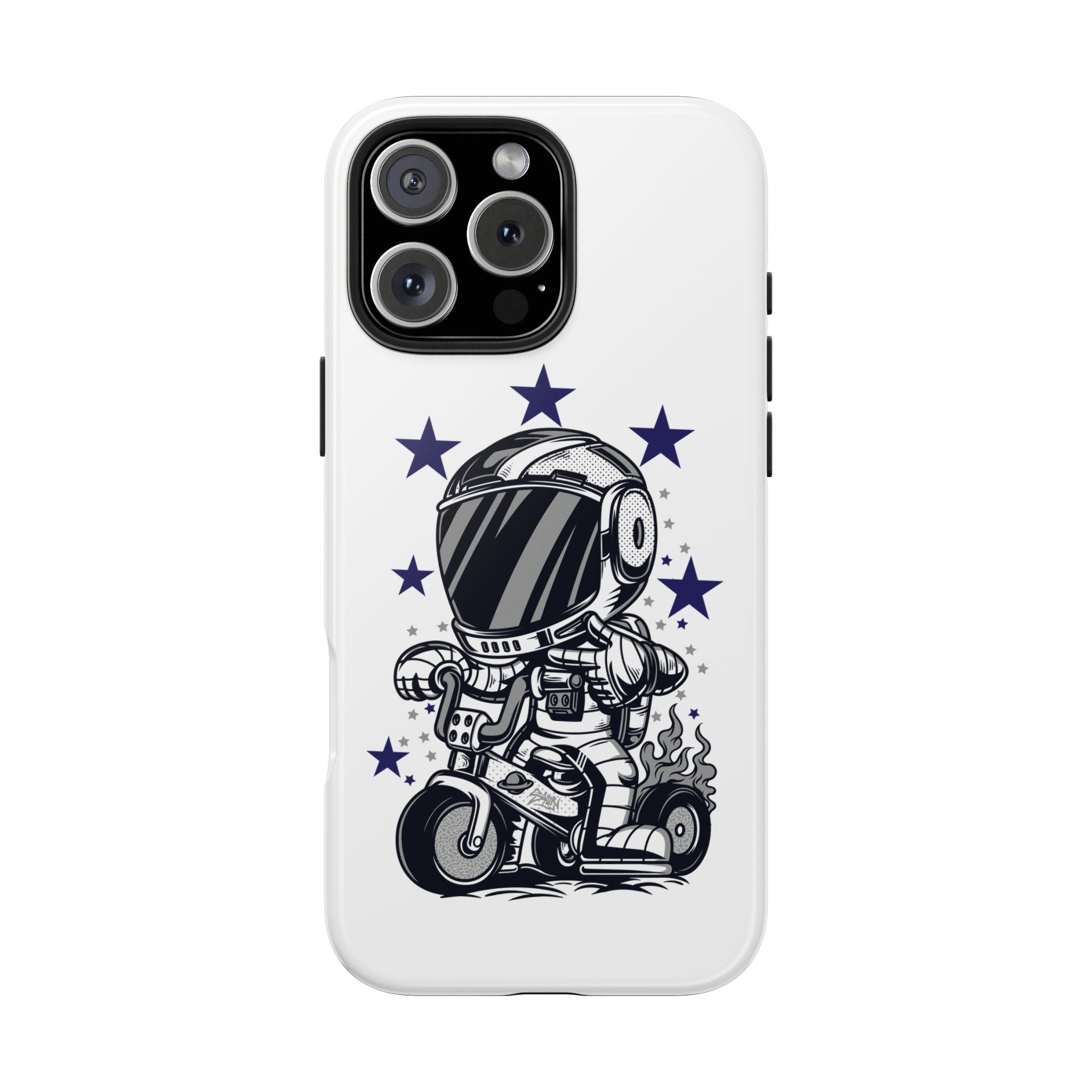 Astronaut Biker Tough Phone Case Retro Space Helmet Rider with Stars