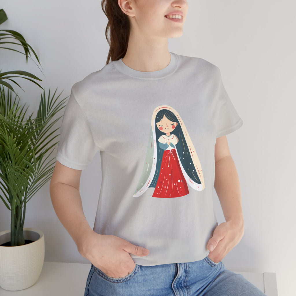 Virgin Mary Illustration Tee — Cute Nativity T-Shirt