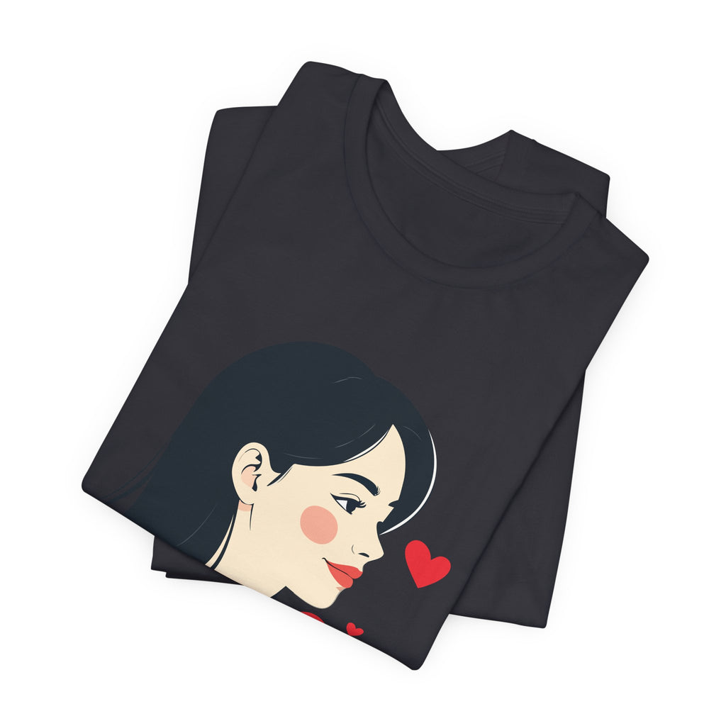 Women’s Portrait Tee with Heart Accents – Cute Kawaii Girl Graphic T-Shirt