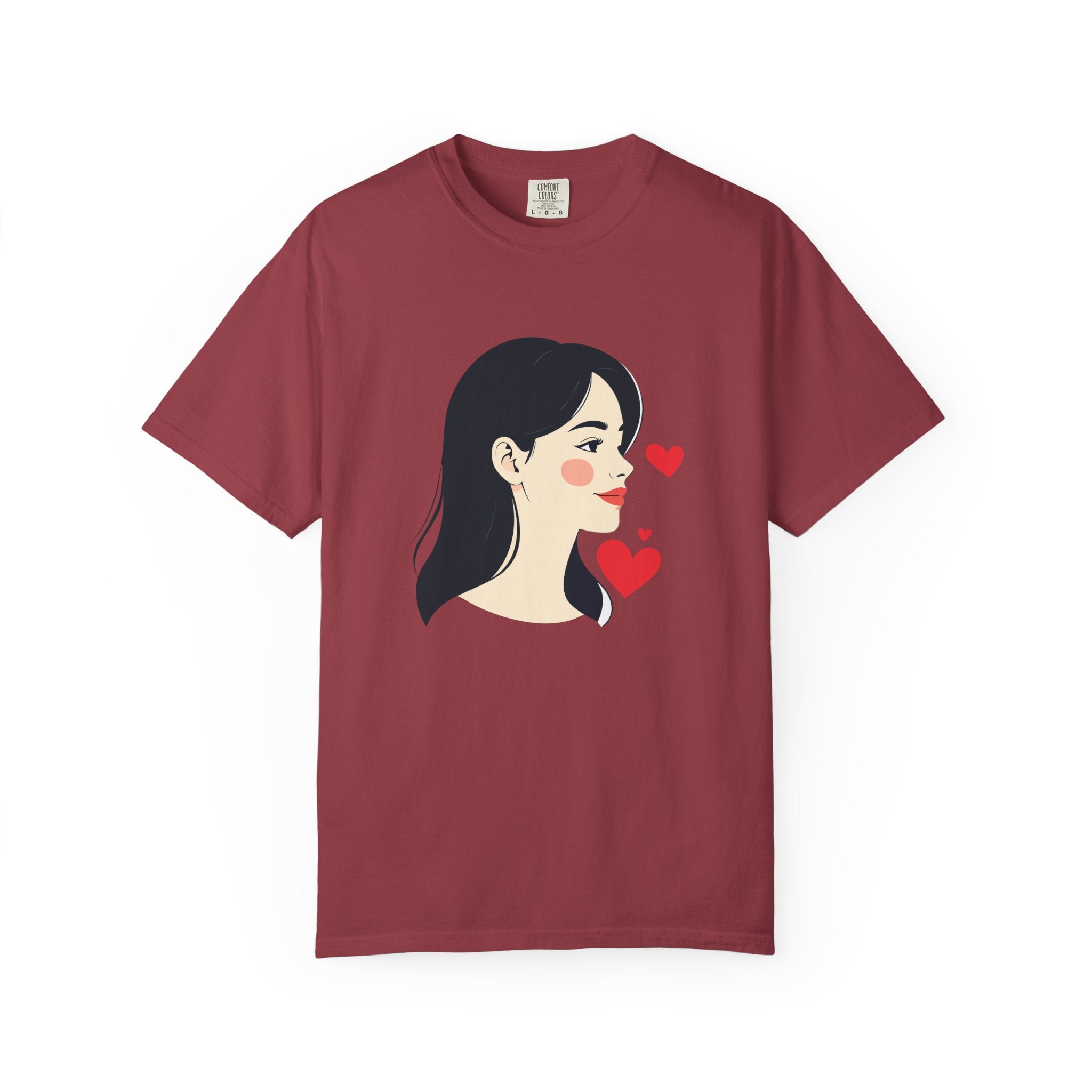 T-Shirt — Minimal Cute Girl Profile with Hearts Graphic