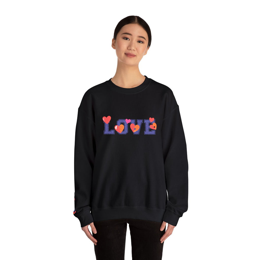 LOVE Floral Crewneck Sweatshirt Heart Pattern Cozy Pullover