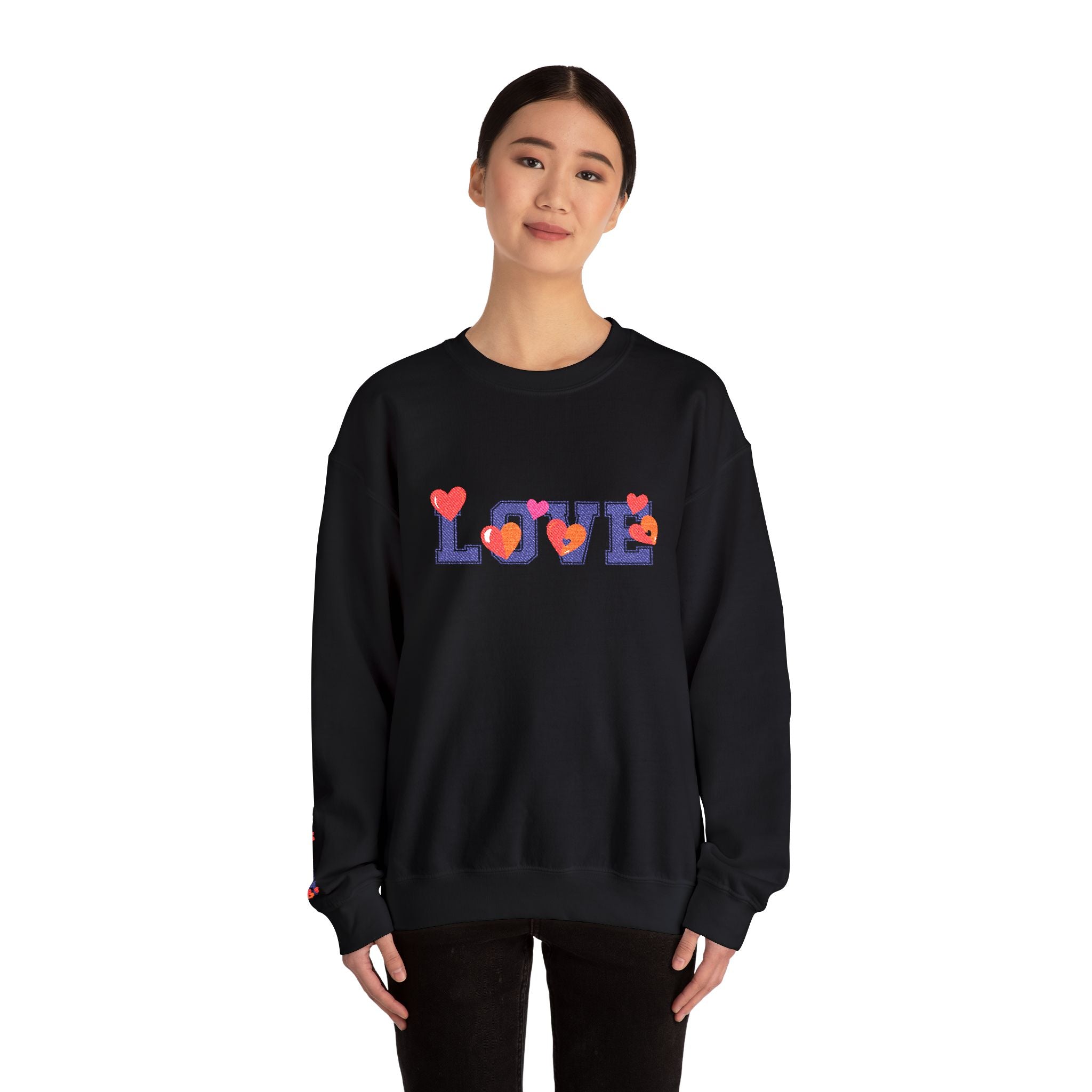 LOVE Floral Crewneck Sweatshirt Heart Pattern Cozy Pullover