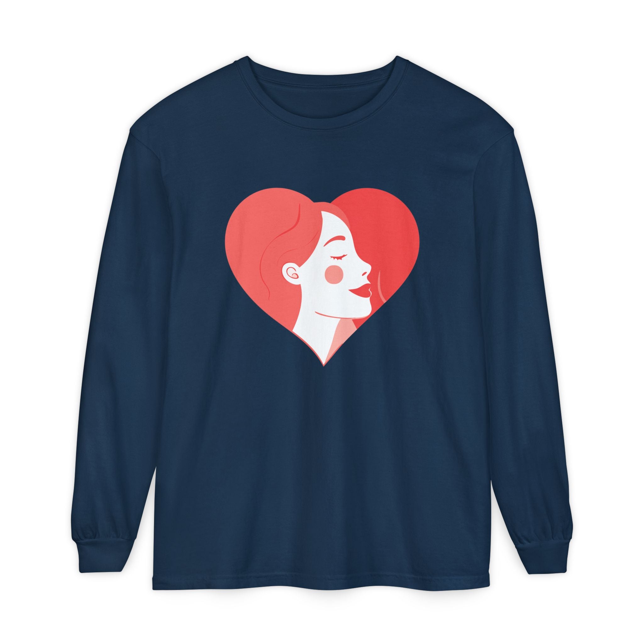 Heart Portrait Long Sleeve Tee — Romantic Red Lady Graphic