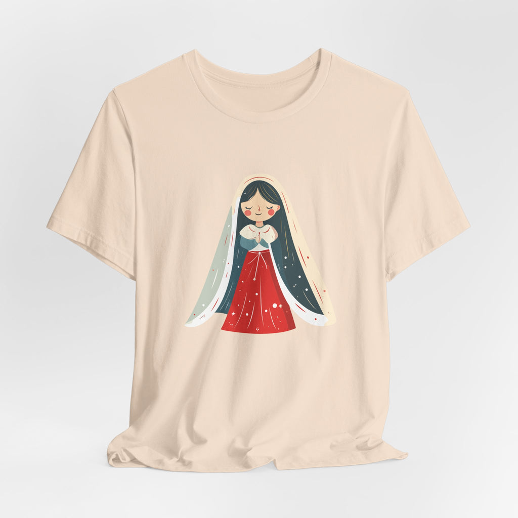 Virgin Mary Illustration Tee — Cute Nativity T-Shirt