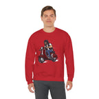 Biker on Red Vespa Sweatshirt Retro Scooter Rider Crewneck