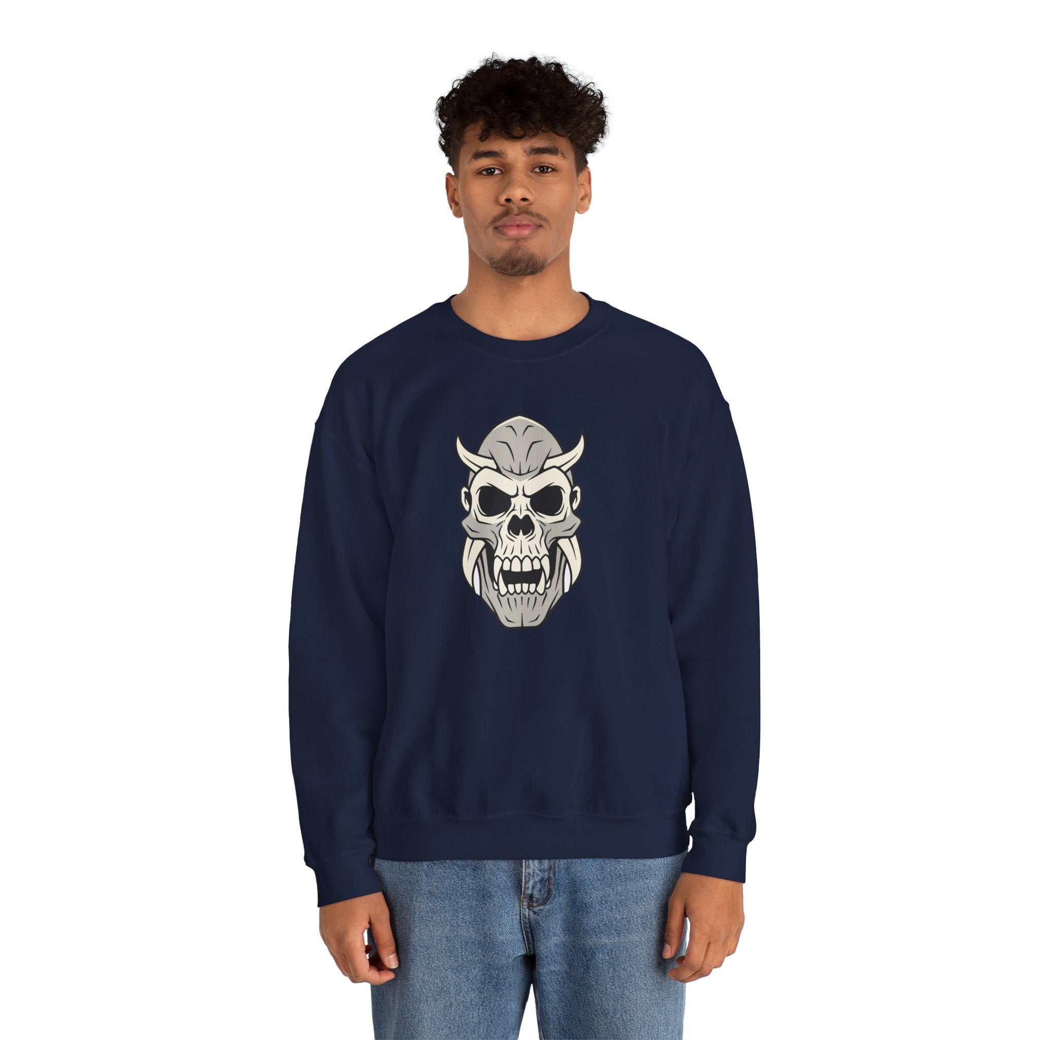 Skull Demon Crewneck Sweatshirt Gothic Horned Skull Graphic
