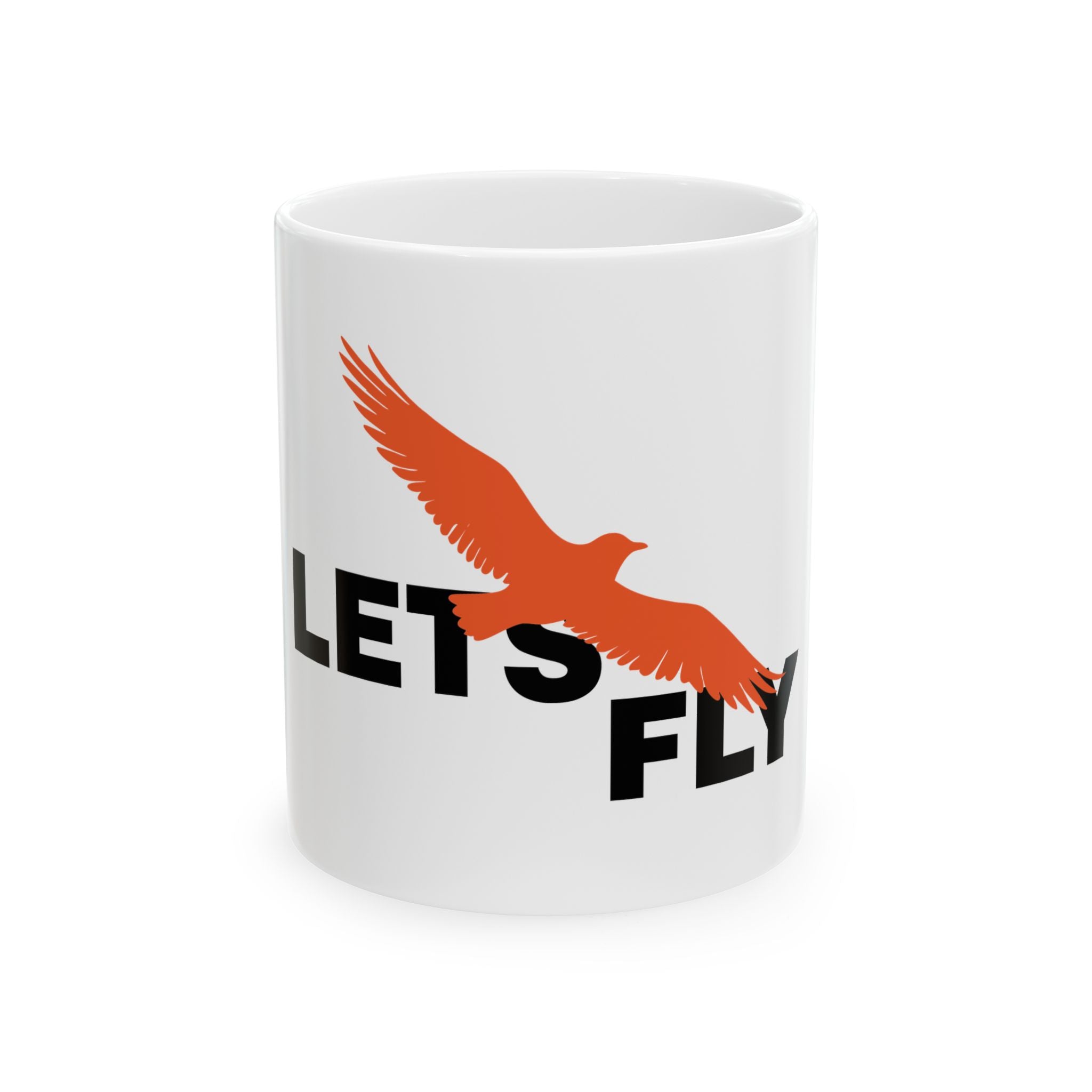 Let’s Fly Ceramic Mug — Orange Eagle Coffee Cup (11oz & 15oz)