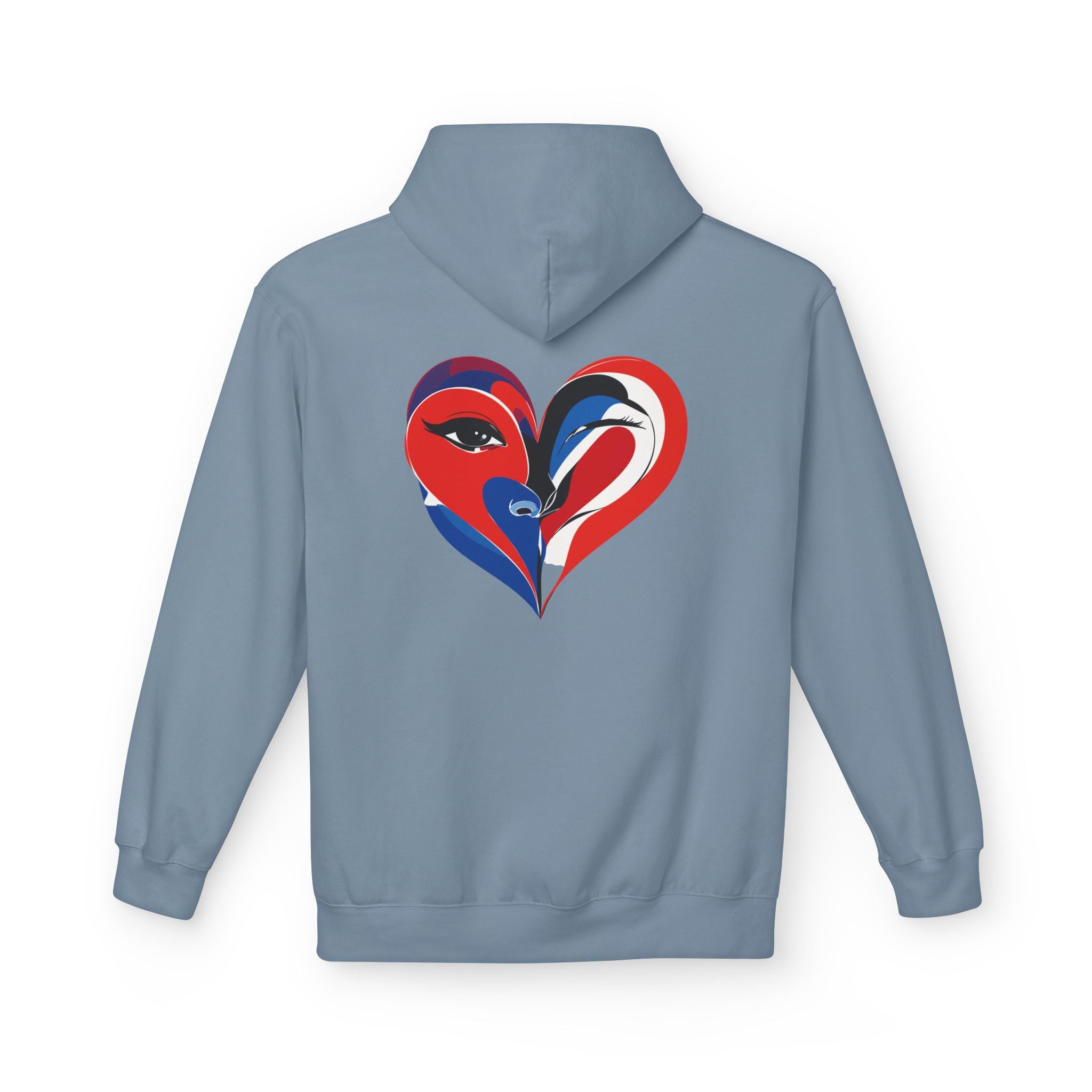 Patriotic Heart Face Hoodie Red White Blue Love Graphic