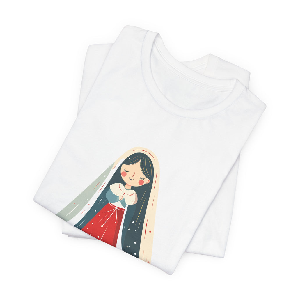 Virgin Mary Illustration Tee — Cute Nativity T-Shirt