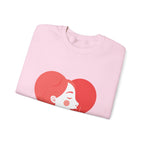 Heart Profile Crewneck Sweatshirt — Minimal Red Heart Portrait Graphic, Women face in Heart