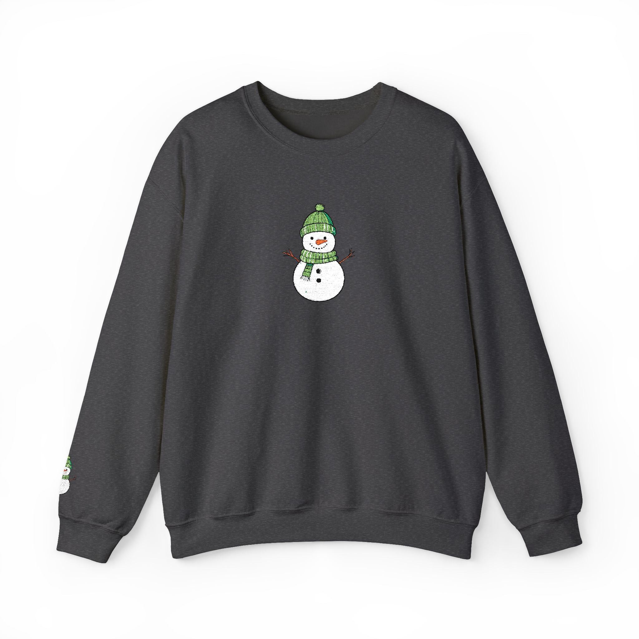 Christmas Snowman Crewneck Sweatshirt Cute Green Hat Holiday Sweater