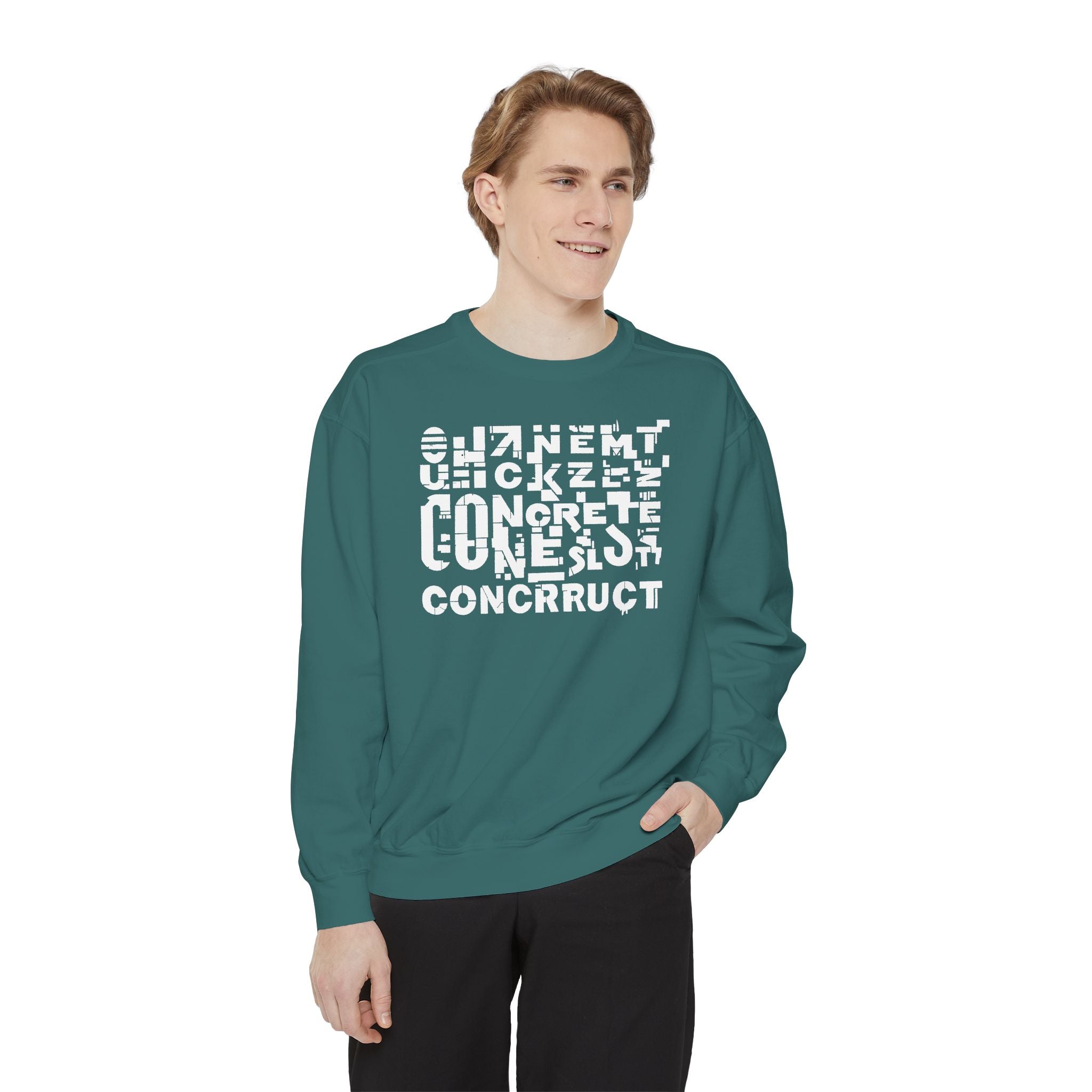 Concrete Script Sweatshirt Urban Typography Garment-Dyed Crewneck