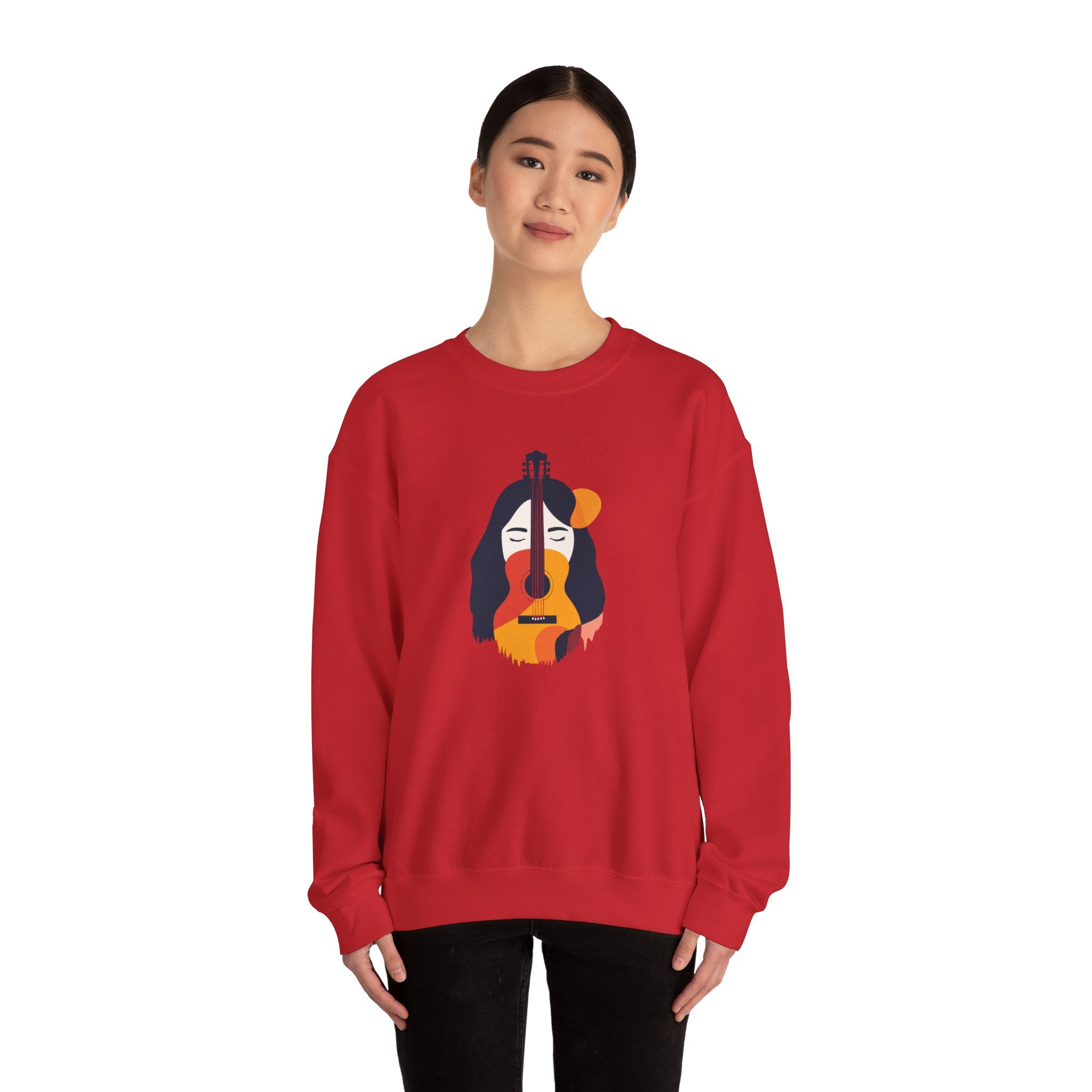 Guitar Face Crewneck Sweatshirt Abstract Musician Graphic Pullover