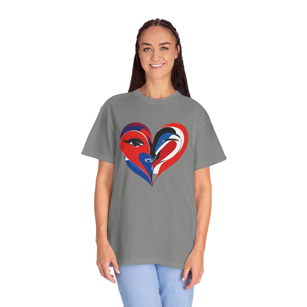 Heart Art Graphic Tee Red & Blue Woman Face Heart Design