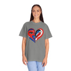 Heart Art Graphic Tee Red & Blue Woman Face Heart Design