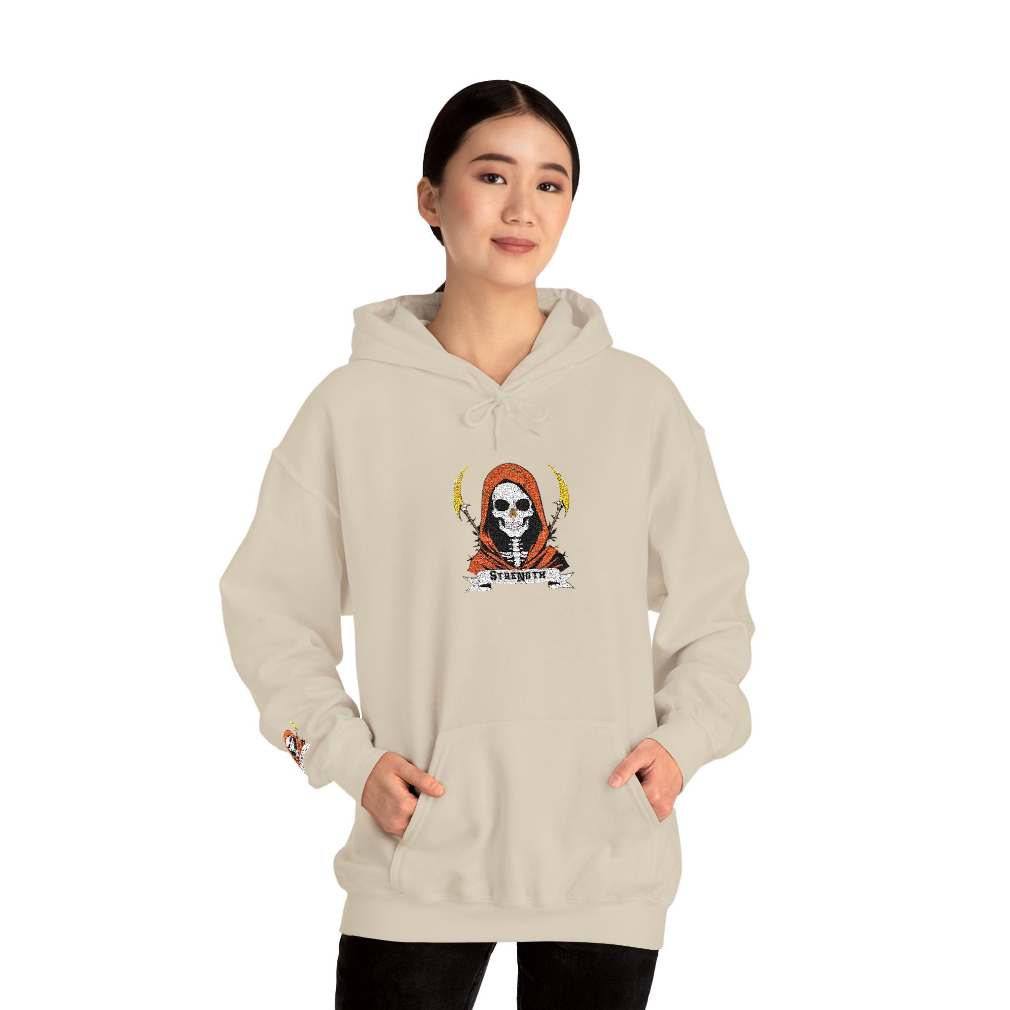 Embroidered Skull Reaper Hoodie Gothic Grim Reaper Graphic Sweatshirt