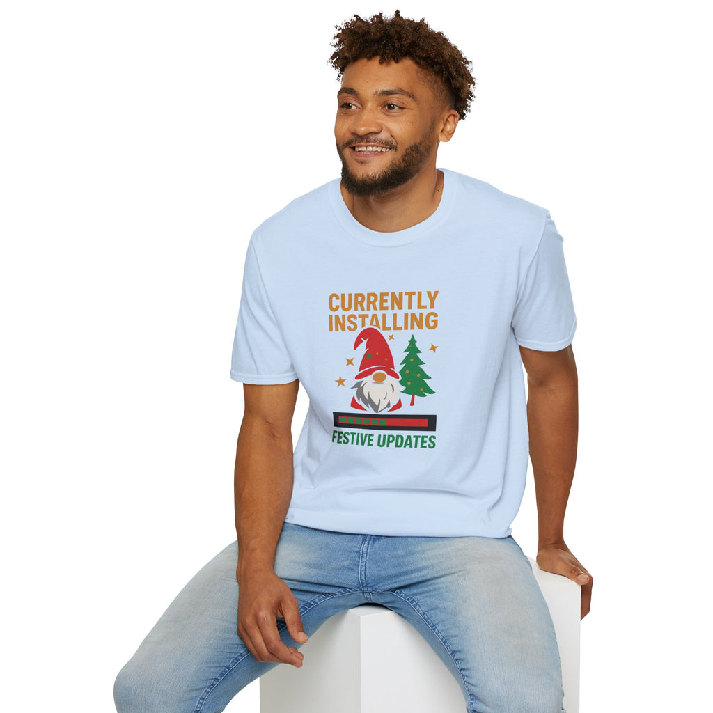 Currently Installing Festive Updates Christmas T-Shirt Holiday Gnome Tee