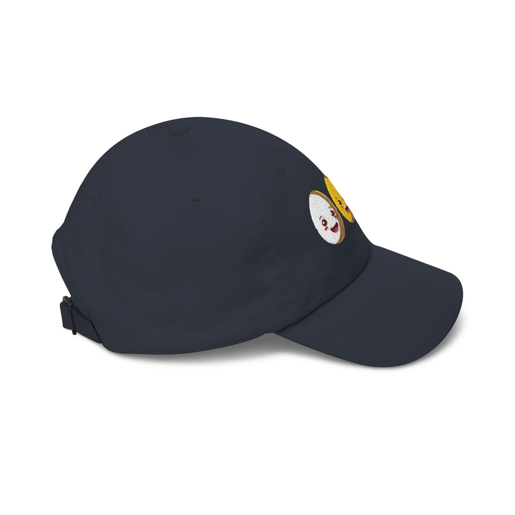 Dad Cap Sequin Egg Trio Embroidered Hat (Cute Breakfast Emoji)
