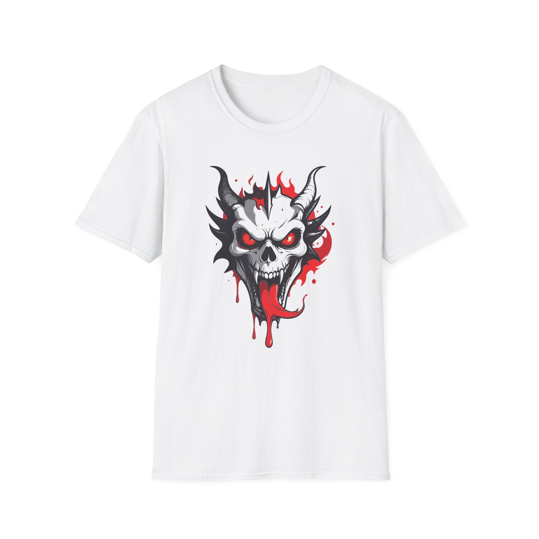 Horror Demon Skull T-Shirt Bloody Grinning Devil Graphic Tee