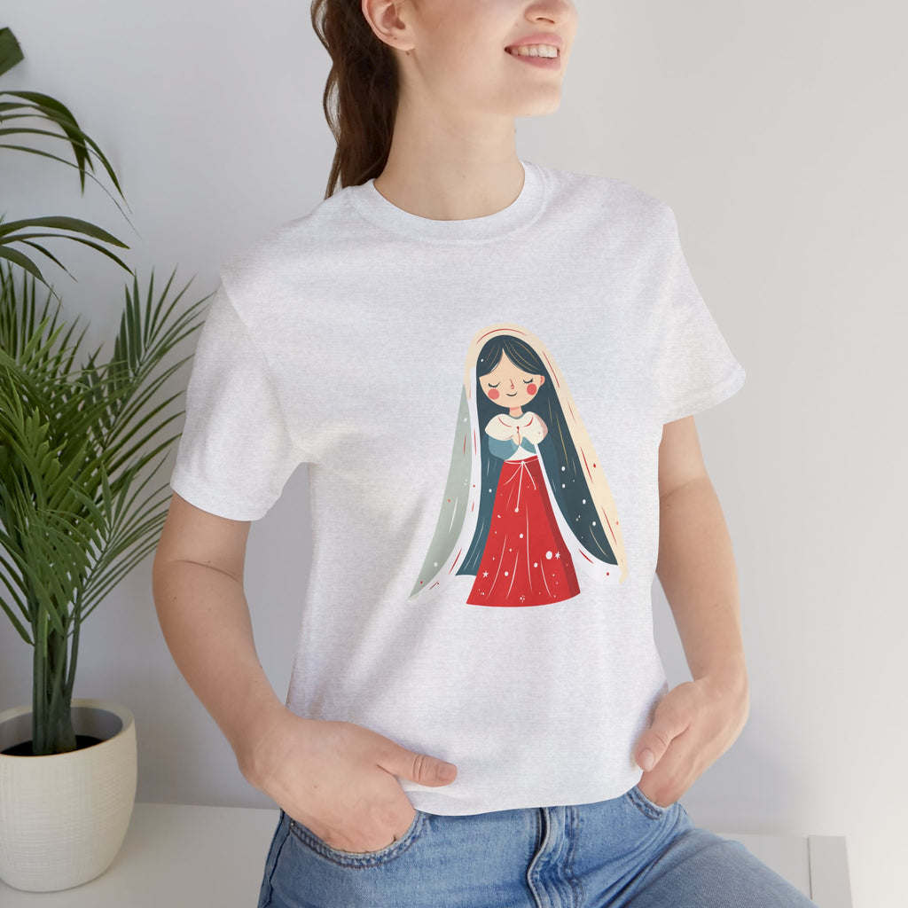 Virgin Mary Illustration Tee — Cute Nativity T-Shirt