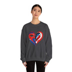 Heart Face Crewneck Sweatshirt Abstract Red & Blue Love Graphic