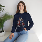 Biker on Red Vespa Sweatshirt Retro Scooter Rider Crewneck