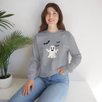 Halloween Ghost Crewneck Sweatshirt Cute Boo Ghost & Bats Cozy Pullover