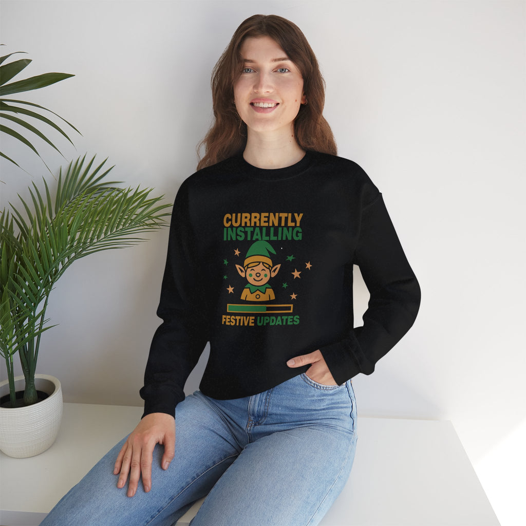 Crewneck Sweatshirt Currently Installing Festive Updates Elf Holiday Graphic