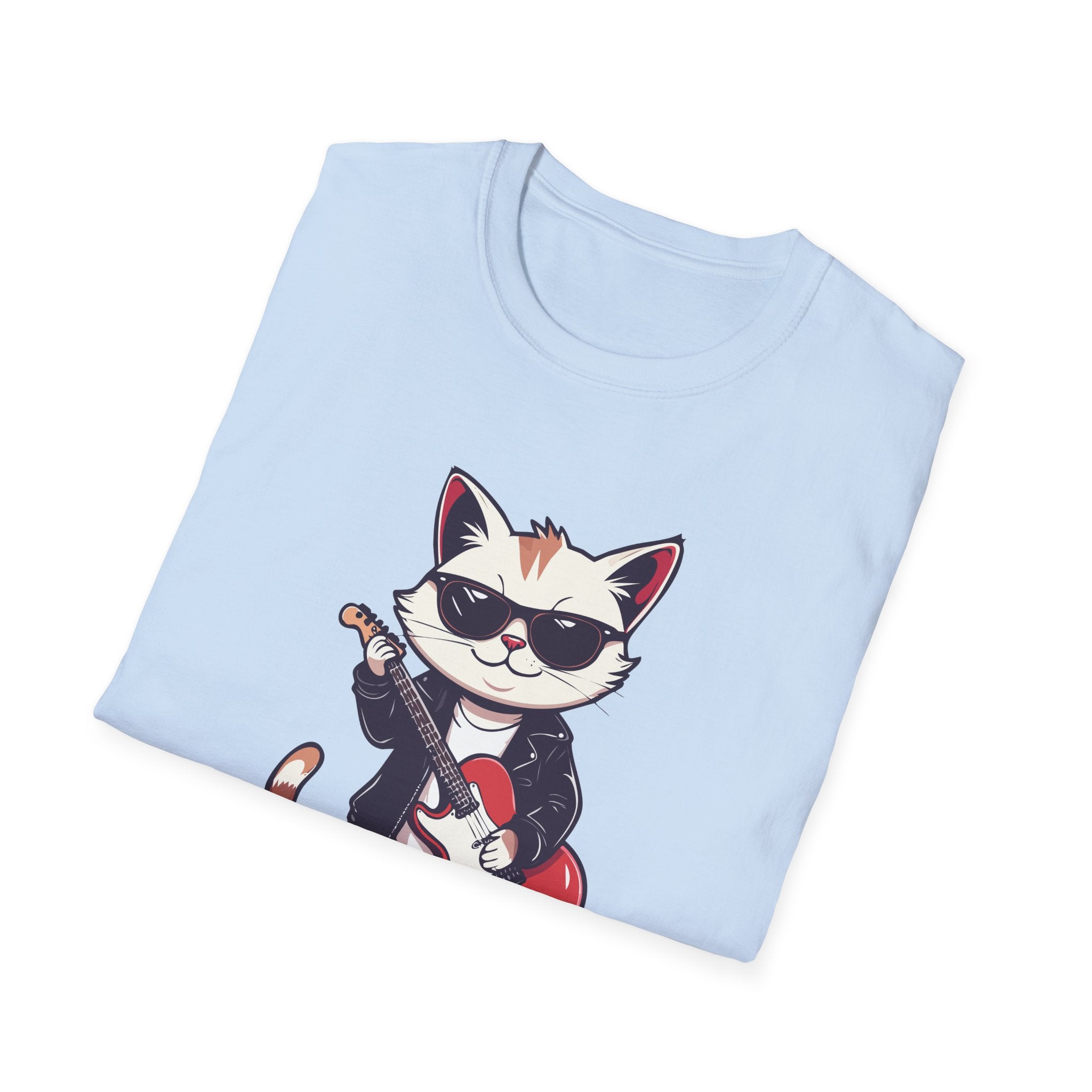 Cat Rocker T-Shirt Cool Sunglasses Cat Playing Guitar Graphic Tee