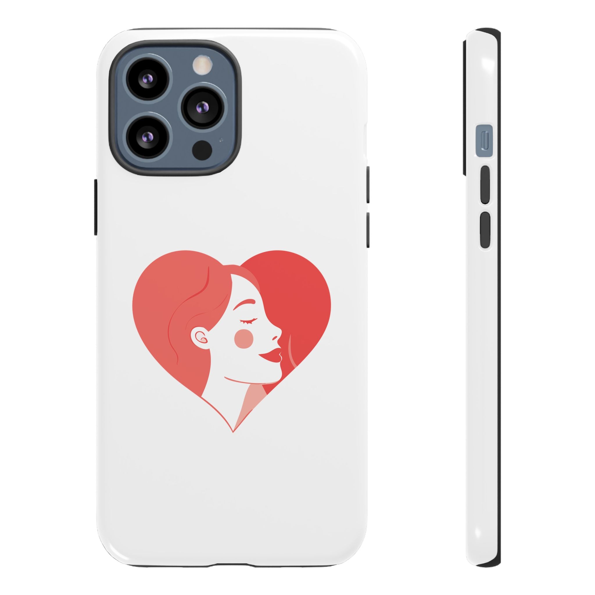 Phone Case — Minimal Heart Portrait Protective Tough Case (Pink Girly Love Design)