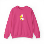 Pink sweatshirt with a cartoon duck design on a white background