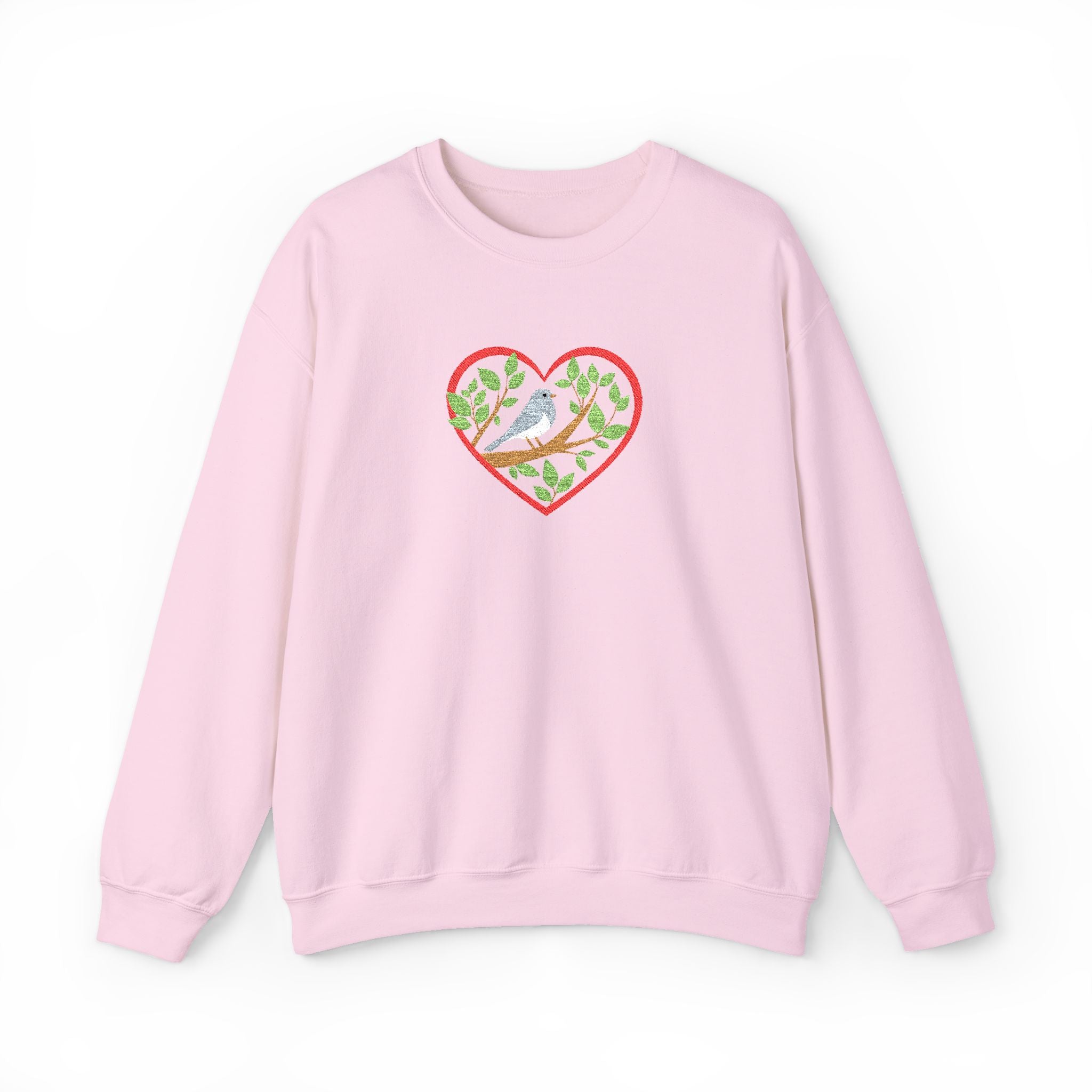 Floral Heart &amp; Bird Embroidered Crewneck Sweatshirt
