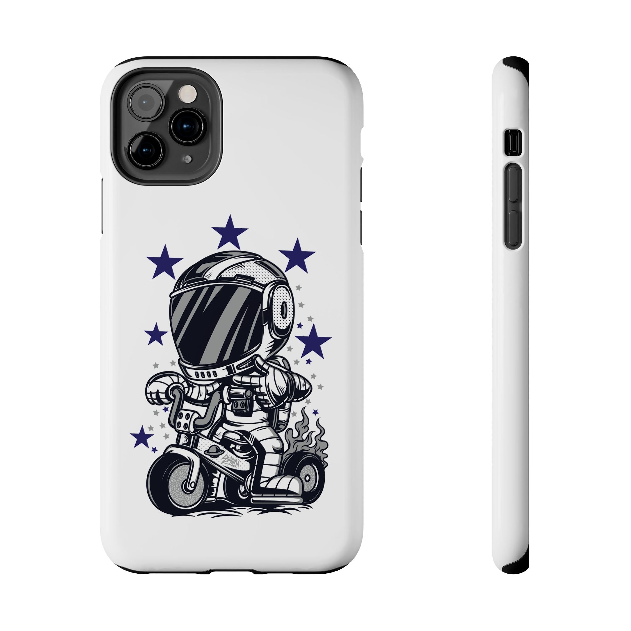 Astronaut Biker Tough Phone Case Retro Space Helmet Rider with Stars