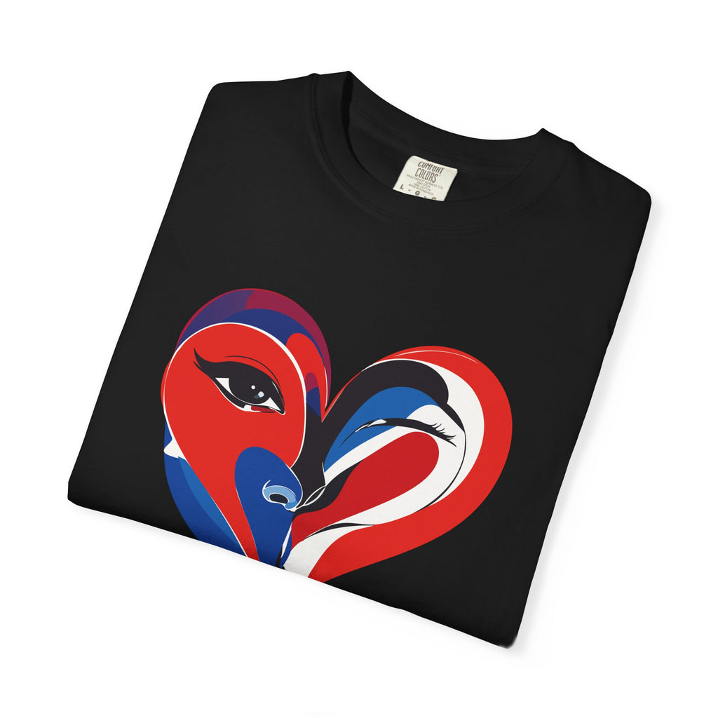 Heart Art Graphic Tee Red & Blue Woman Face Heart Design