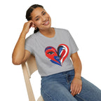 Heart Face Graphic T‑Shirt Red & Blue Abstract Love Design