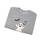 Halloween Ghost Crewneck Sweatshirt Cute Boo Ghost & Bats Cozy Pullover