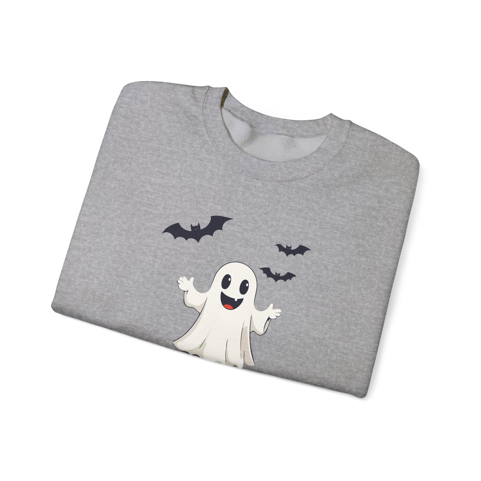 Halloween Ghost Crewneck Sweatshirt Cute Boo Ghost & Bats Cozy Pullover