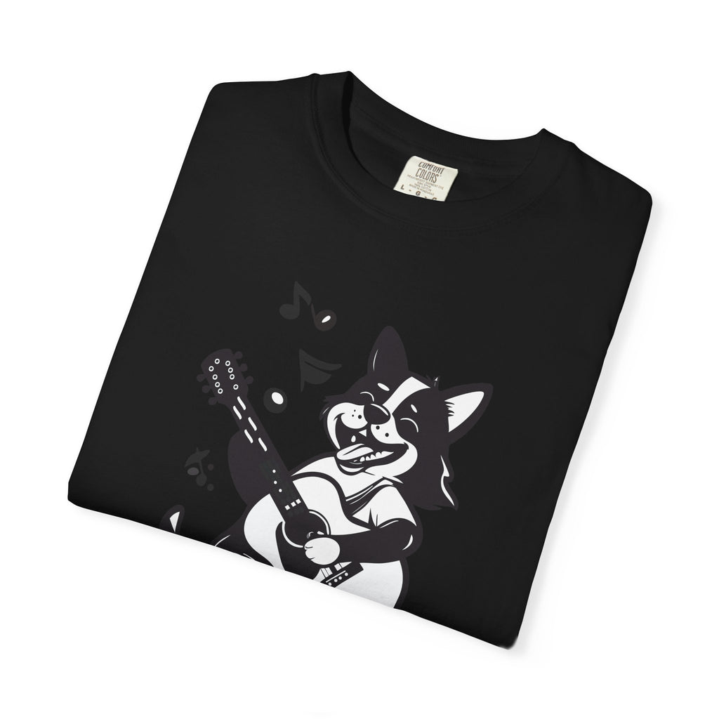 Corgi Playing Guitar T-Shirt  Cute Musical Dog Tee Rockstar Design