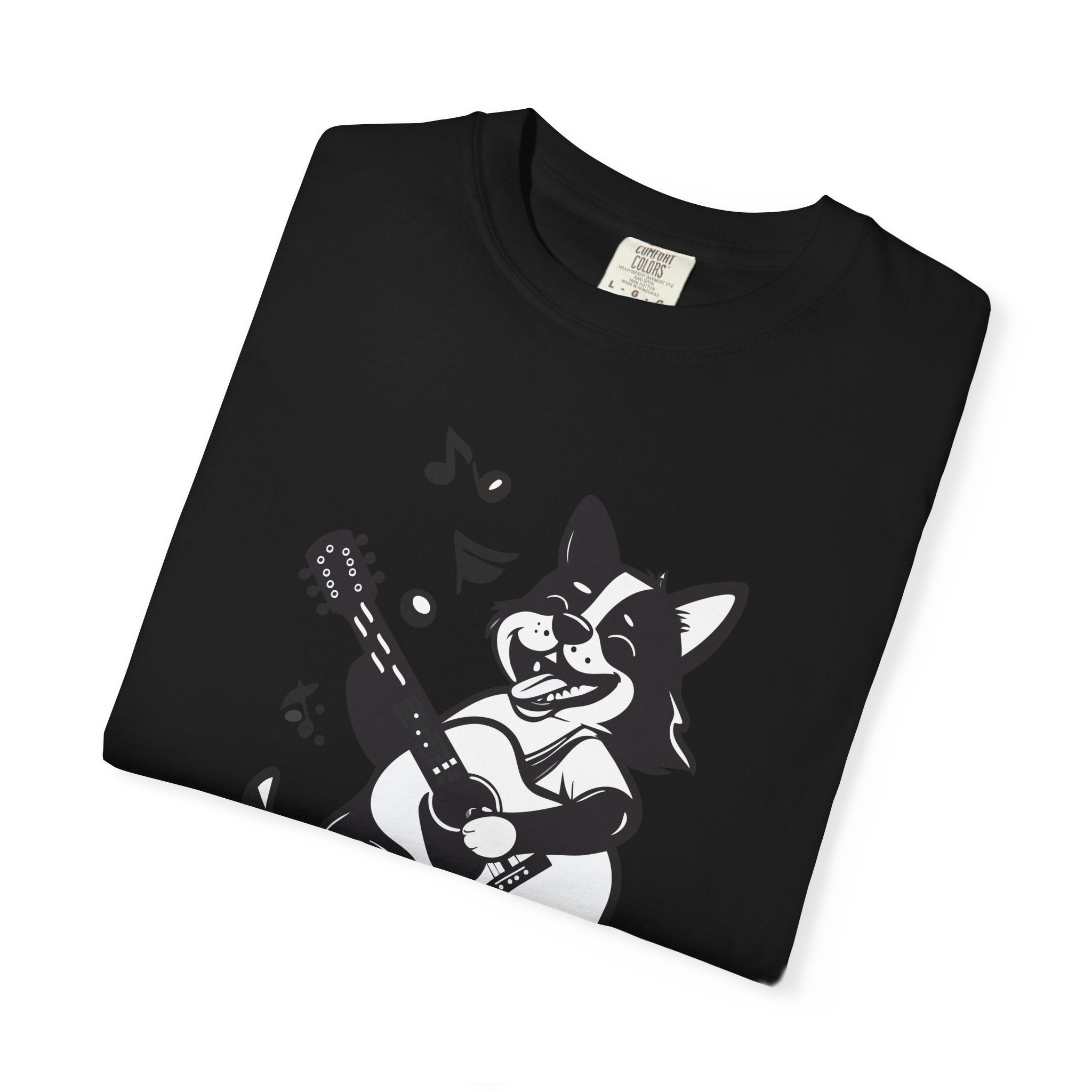 Corgi Playing Guitar T-Shirt  Cute Musical Dog Tee Rockstar Design