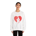 Heart Profile Crewneck Sweatshirt — Minimal Red Heart Portrait Graphic, Women face in Heart