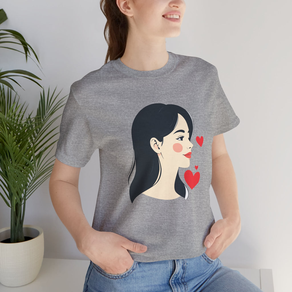 Women’s Portrait Tee with Heart Accents – Cute Kawaii Girl Graphic T-Shirt