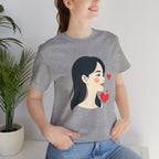 Women’s Portrait Tee with Heart Accents – Cute Kawaii Girl Graphic T-Shirt