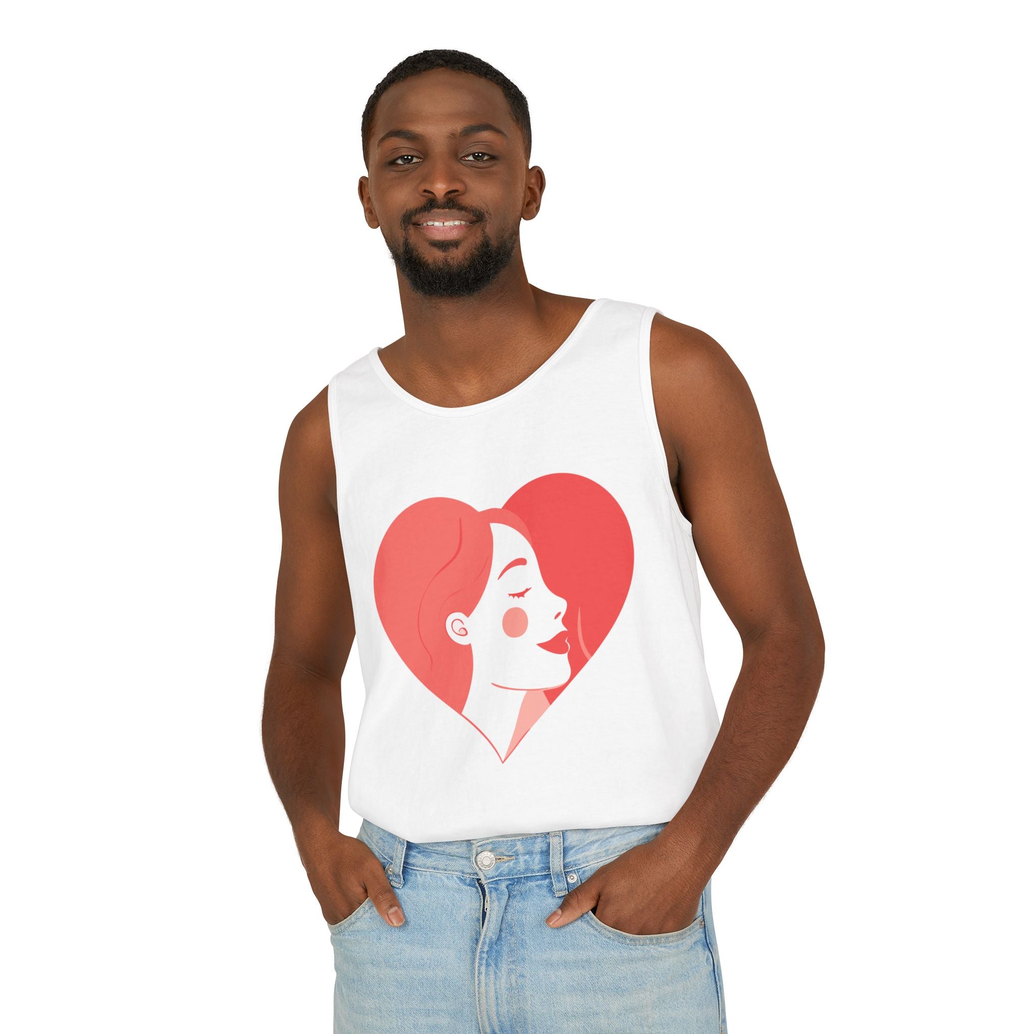 Heart Profile Tank Top — Minimal Feminine Love Graphic