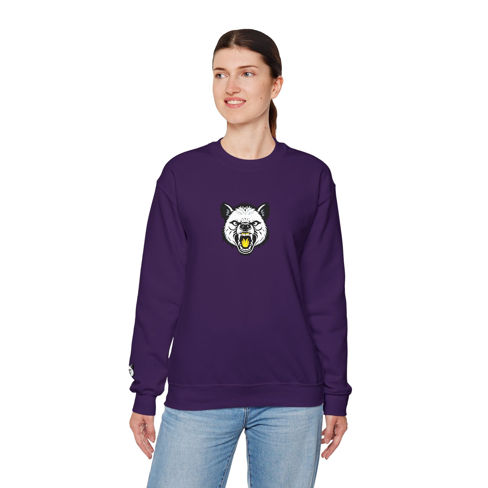 Roaring Hyena Face Graphic Embroidered Crewneck Sweatshirt