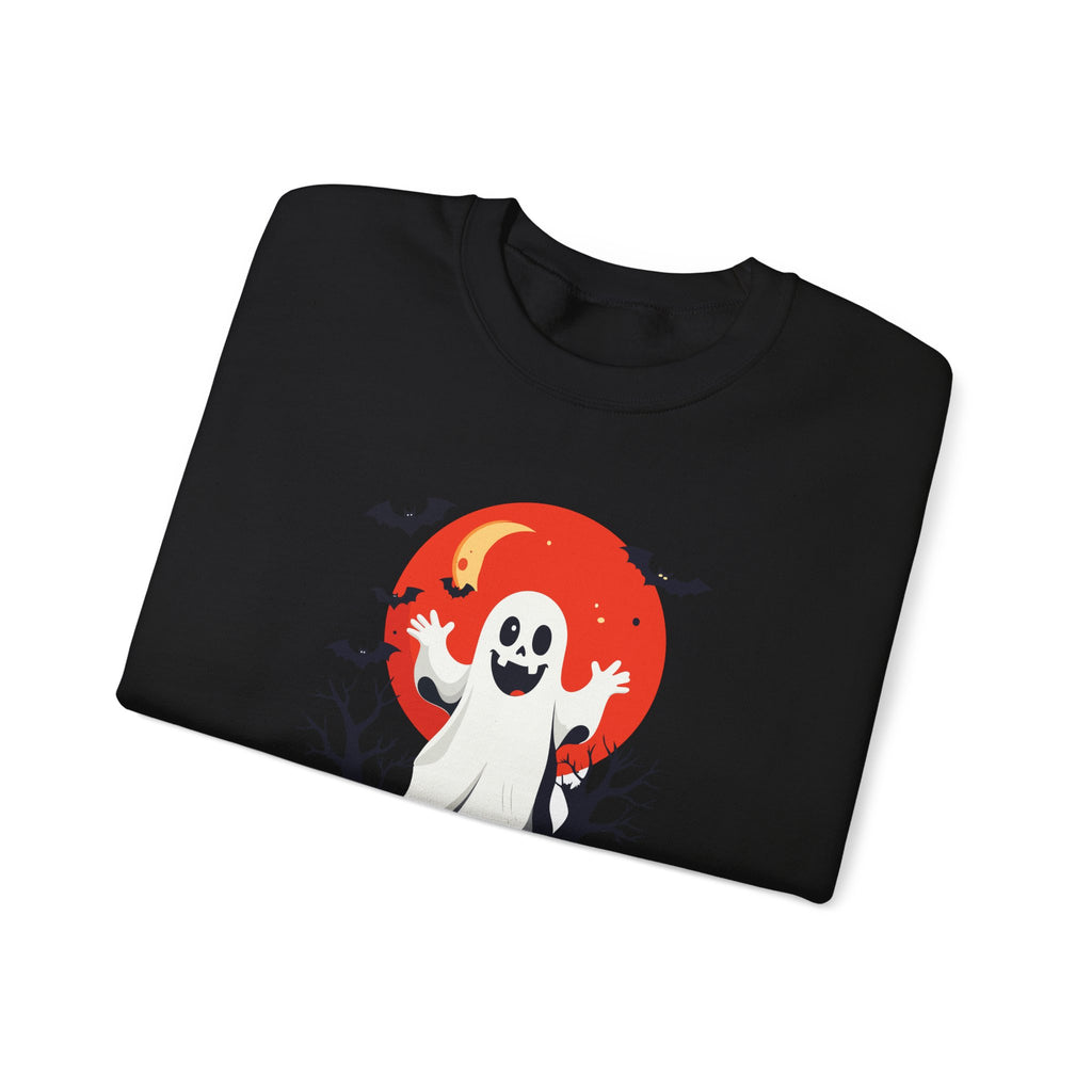 Crewneck Sweatshirt - Cute Ghost & Red Moon Halloween Design
