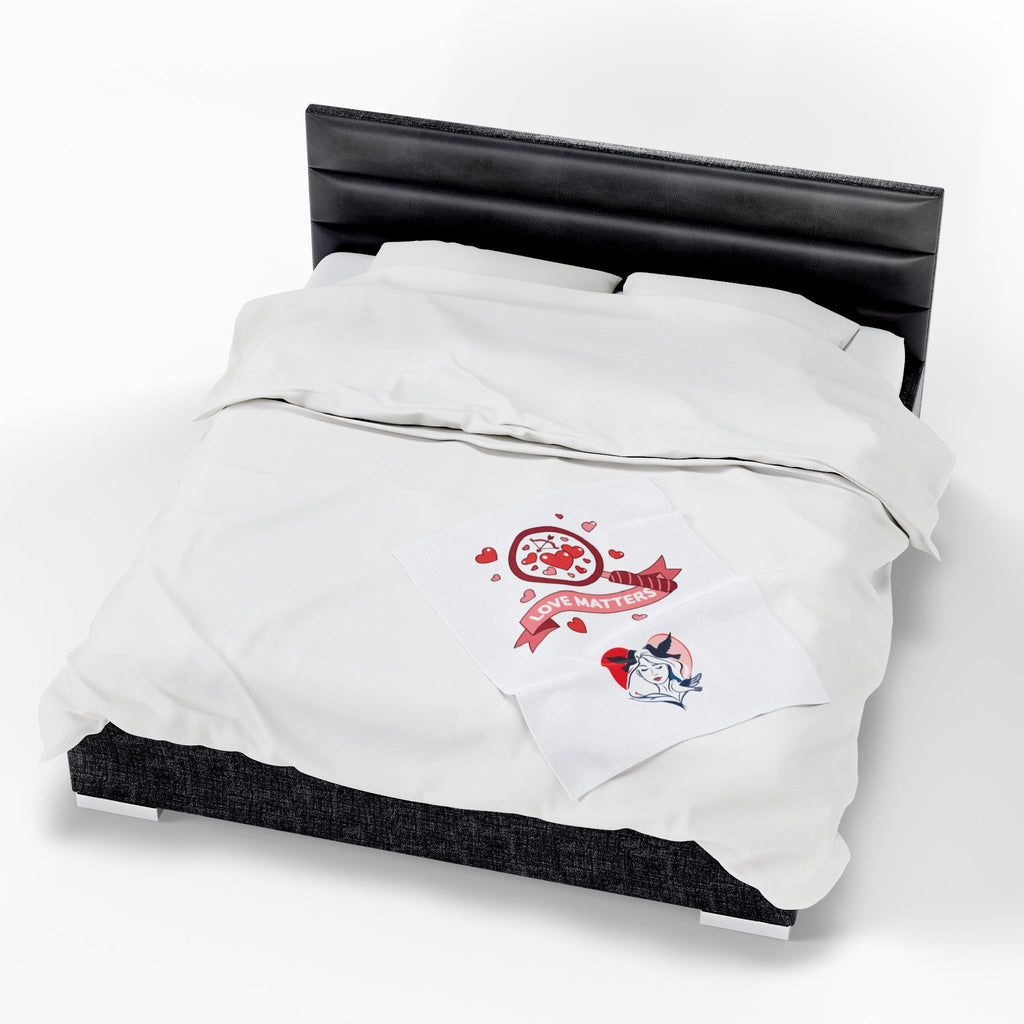 Velveteen Plush Blanket "Love Matters" Heart & Girl Valentine Throw