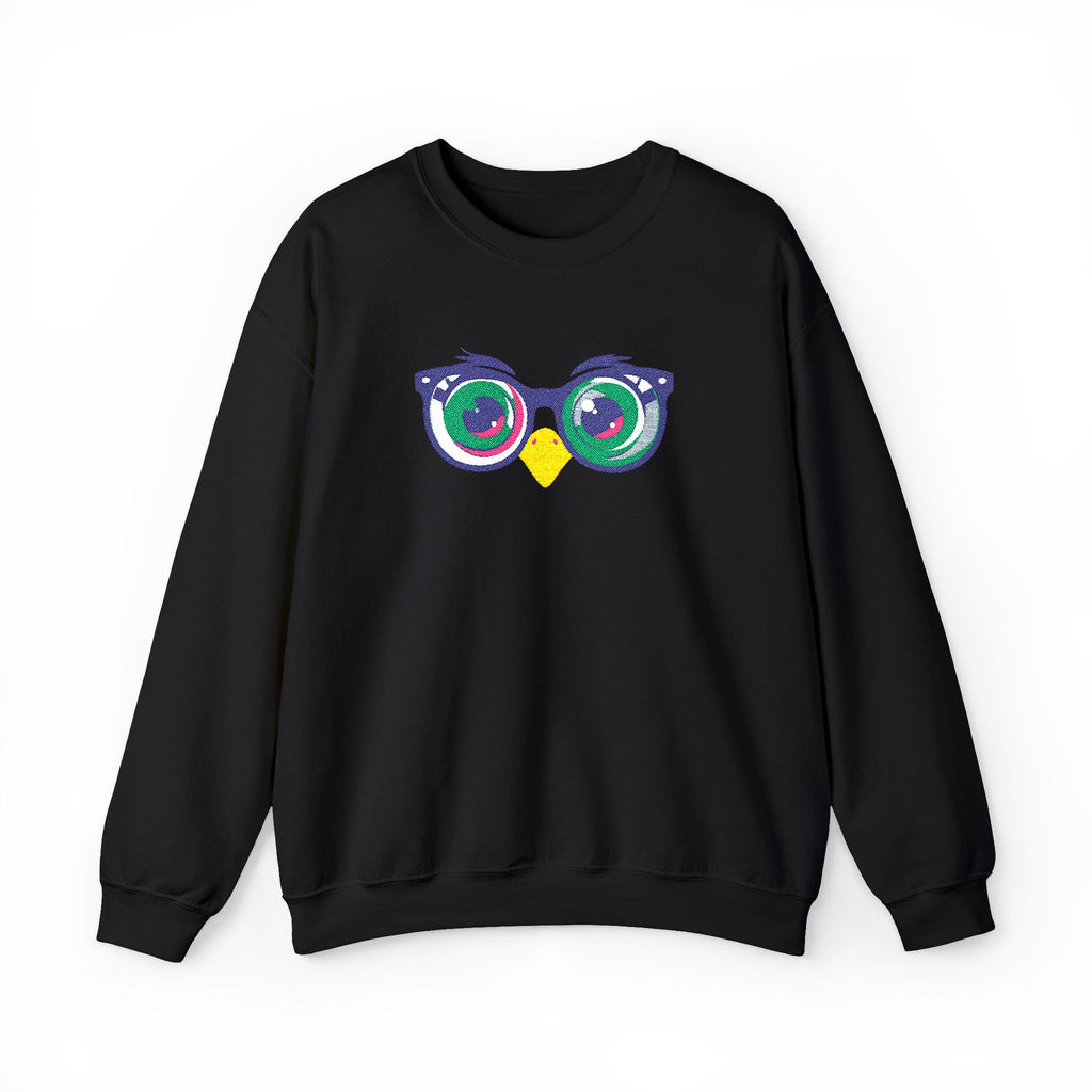Owl Glasses Sequin Crewneck Sweatshirt Whimsical Sparkle Pullover