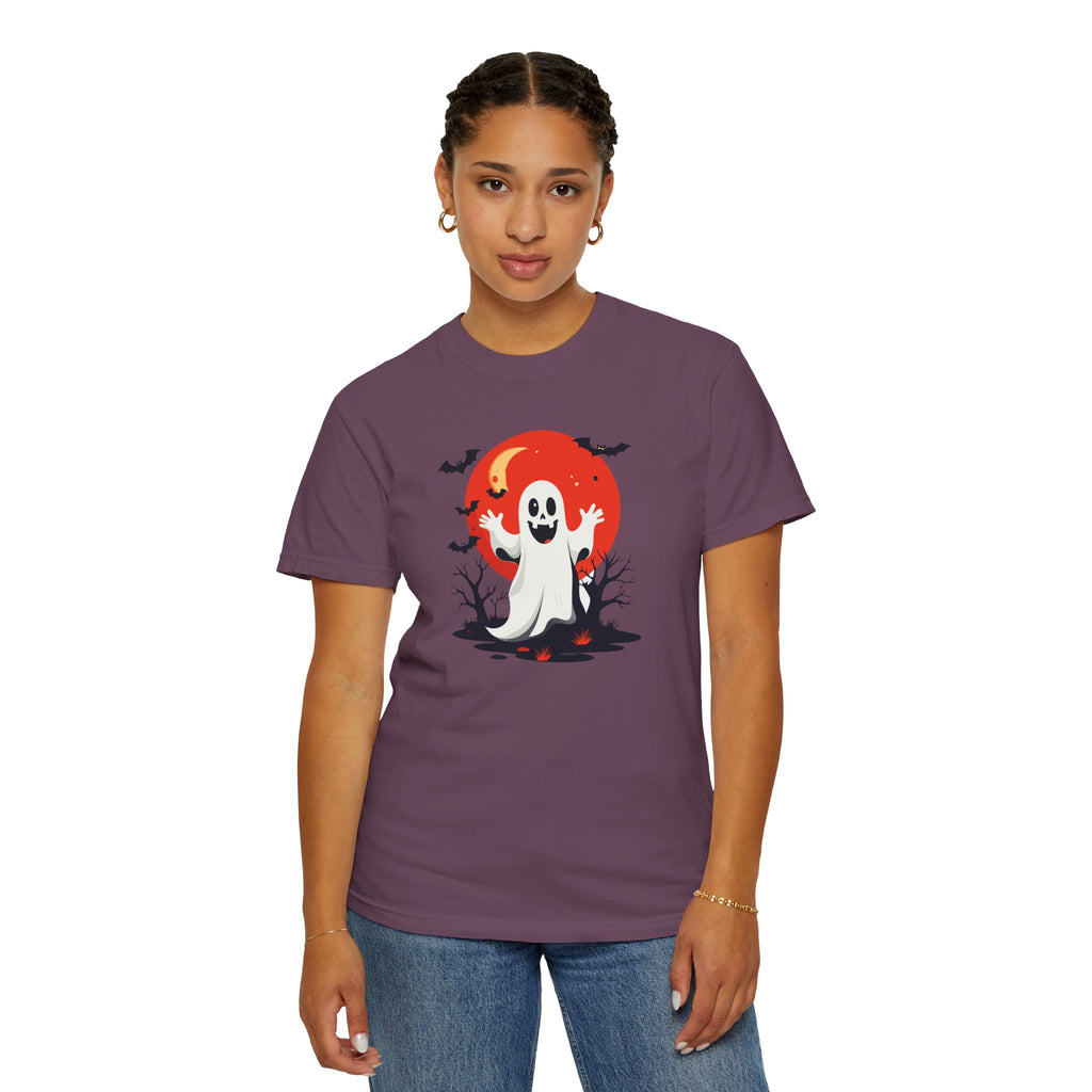 Ghost Halloween T-Shirt Cute Spooky Ghost with Red Moon